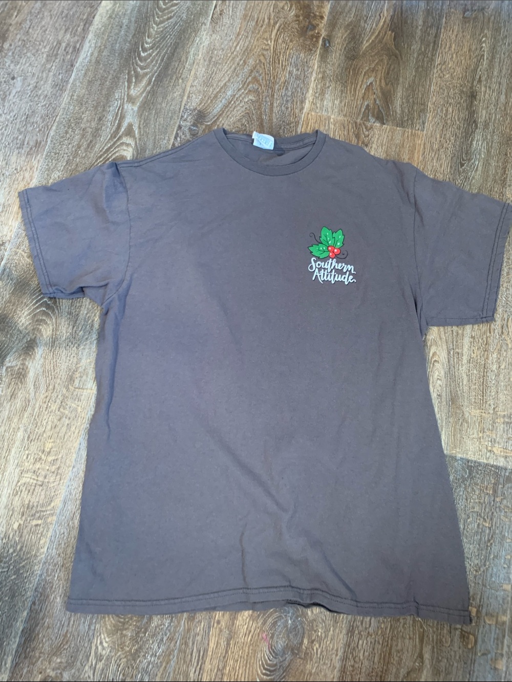 #122 Delta Brown Short Sleeve Tee with Green and Red Cherry Accent